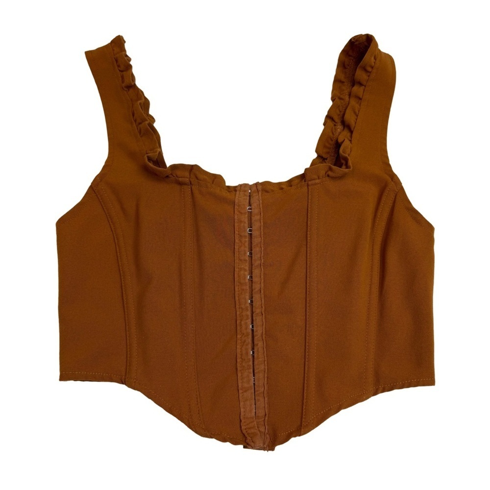 Forever 21 Brown/Rust Ruffled Corset Crop Top - Sz Small